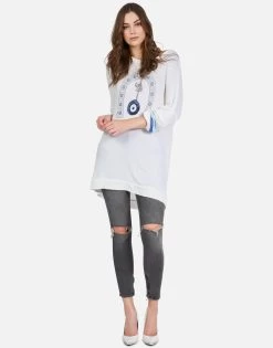 Kaya Lucky Eye Horseshoe -dress and personal adornment 1309 WFL 12793 WHT lucky eye horseshoe oversized thermal top lauren moshi 03