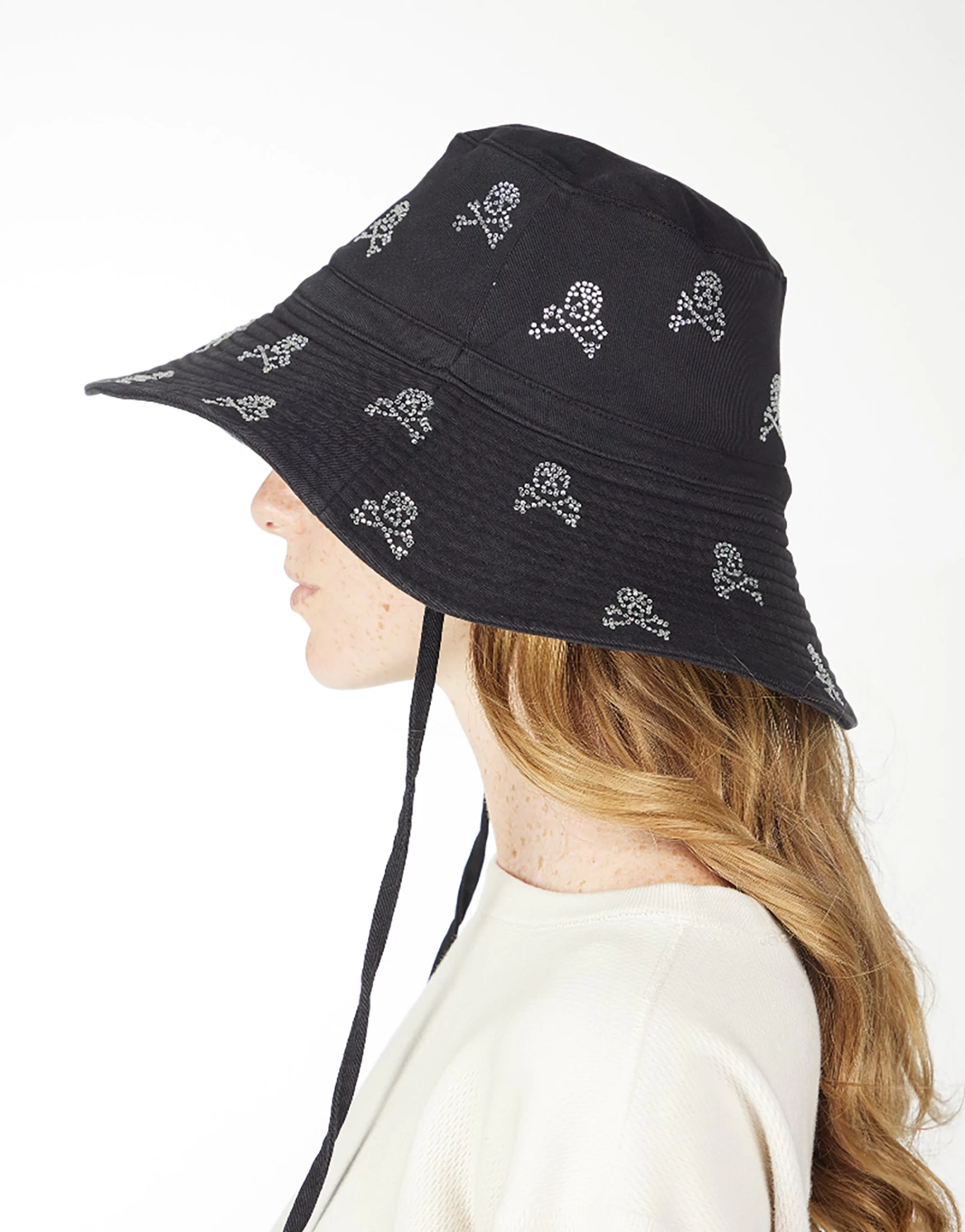 Adina- Bucket Hat W/ Crystal Mini Cross Bone Skulls 6 Adina- Bucket Hat W/ Crystal Mini Cross Bone Skulls - Image 4