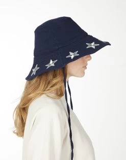 Adina- Bucket Hat W/ Metallic Star Patches -dress and personal adornment 9138 CSC 3P225 NVY 01