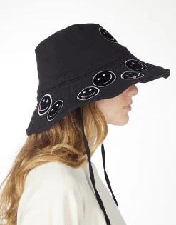 Adina- Bucket Hat W/ Happy Face Patches -dress and personal adornment 9138 CSC 3P226 BLK 01