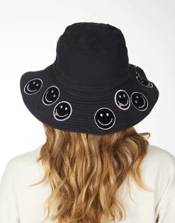 Adina- Bucket Hat W/ Happy Face Patches -dress and personal adornment 9138 CSC 3P226 BLK 02