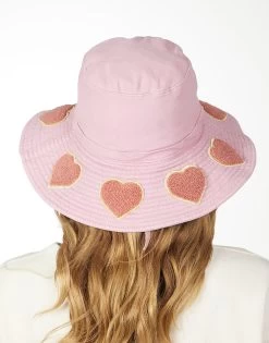 Adina- Bucket Hat W/ Chenille Heart Patches -dress and personal adornment 9138 CSC 3P228 DPNK 03