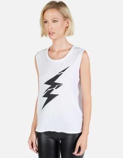 Kel Cracked Lightning Bolt -dress and personal adornment Lauren Moshi Cracked Lightning Womens Tank White 2190 TNC 12922 WHT 03