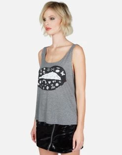 Julianna Elements Lip -dress and personal adornment Lauren Moshi Elements Lip Muscle Tank in Heather Grey Burnout 2224 LVP 12993 HEG 02