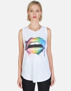 Peyton Rainbow Smudge Lip 12 Peyton Rainbow Smudge Lip -dress and personal adornment Lauren Moshi Rainbow Smudge Lip Tank 2237 VCT 12945 WHT 01