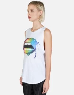 Peyton Rainbow Smudge Lip 14 Peyton Rainbow Smudge Lip -dress and personal adornment Lauren Moshi Rainbow Smudge Lip Tank 2237 VCT 12945 WHT 02