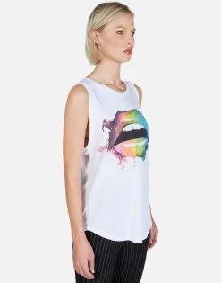 Peyton Rainbow Smudge Lip 13 Peyton Rainbow Smudge Lip -dress and personal adornment Lauren Moshi Rainbow Smudge Lip Tank 2237 VCT 12945 WHT 04