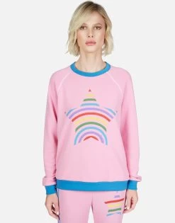 Raelynn Rainbow Star -dress and personal adornment Lauren Moshi Rainbow Stripe Star LS Raglan Pullover Pink 1343 FTL 13001 CPKTBL 04