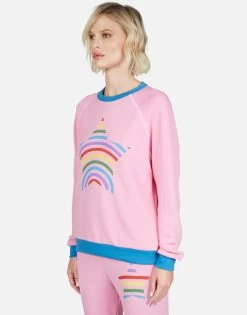 Raelynn Rainbow Star -dress and personal adornment Lauren Moshi Rainbow Stripe Star LS Raglan Pullover Pink 1343 FTL 13001 CPKTBL 05
