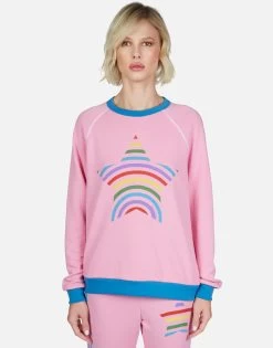 Raelynn Rainbow Star -dress and personal adornment Lauren Moshi Rainbow Stripe Star LS Raglan Pullover Pink 1343 FTL 13001 CPKTBL 07