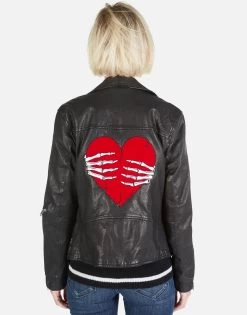 Posey Skeleton Hand Heart -dress and personal adornment Lauren Moshi Skeleton Hand Heart Leather Jacket 1322 LTR 2P110 BLK 03