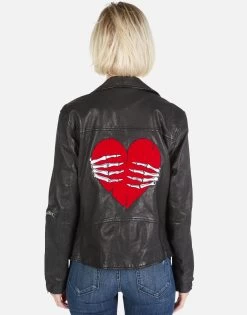 Posey Skeleton Hand Heart -dress and personal adornment Lauren Moshi Skeleton Hand Heart Leather Jacket 1322 LTR 2P110 BLK 06