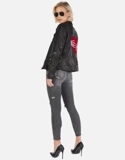 Posey Skeleton Hand Heart -dress and personal adornment Lauren Moshi Skeleton Hand Heart Leather Jacket 1322 LTR 2P110 BLK 12