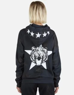 Koa Star Tiger -dress and personal adornment Lauren Moshi Star Tiger Zip Up Hoodie in Onyx Wash 1337 CCFH 22966 ONXWSH 02