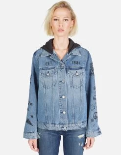 Stevie Varsity Panther 21 Stevie Varsity Panther -dress and personal adornment Lauren Moshi Varsity Panther Denim Jacket w Hood 1332 DNM 32906P11 VBLONX 01