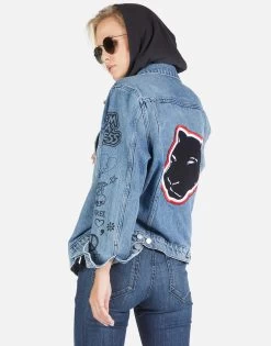 Stevie Varsity Panther 17 Stevie Varsity Panther -dress and personal adornment Lauren Moshi Varsity Panther Denim Jacket w Hood 1332 DNM 32906P11 VBLONX 09