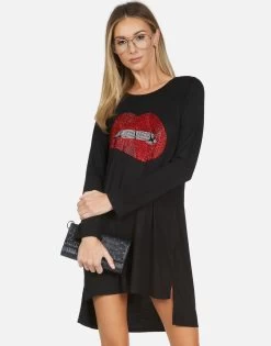 Adora X Crystal Biting Lip -dress and personal adornment lauren moshi X crystal biting lip long sleeve dress 3052 RSN X13056 BLK 02
