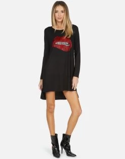 Adora X Crystal Biting Lip -dress and personal adornment lauren moshi X crystal biting lip long sleeve dress 3052 RSN X13056 BLK 03