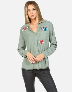 Sloane Bone Elements -dress and personal adornment lauren moshi bone heart elements button up denim shirt 1221 LTW 33417P138 PNGRN 02