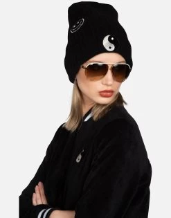 Blix Happy Peace Love -dress and personal adornment lauren moshi happy peace love patches cashmere beanie 9073 CSM 1P132 BLK 02
