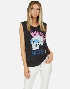 Kel X Moshi Lightning Skull -dress and personal adornment lauren moshi iconic moshi lightning skull scoop neck muscle tank 2190 TNC 13444 ONYX 03