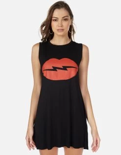 Deanna Lightning Lip -dress and personal adornment lauren moshi lightning lip sleeveless mini dress 3047 RSN 12817 BLK 01