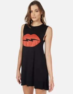Deanna Lightning Lip -dress and personal adornment lauren moshi lightning lip sleeveless mini dress 3047 RSN 12817 BLK 02