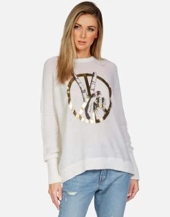 Ladona Peace Sign Hand -dress and personal adornment lauren moshi peace sign hand cashmere sweater 1209 CSM 13299 CRME 03