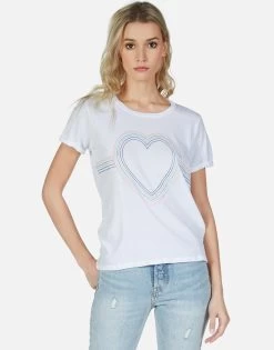 Edda Rainbow Heart Outline -dress and personal adornment lauren moshi rainbow heart outline ss tee 2117 VCT 13064 WHT 50
