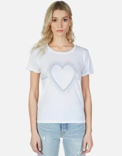 Edda Rainbow Heart Outline -dress and personal adornment lauren moshi rainbow heart outline ss tee 2117 VCT 13064 WHT 51