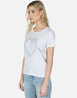 Edda Rainbow Heart Outline -dress and personal adornment lauren moshi rainbow heart outline ss tee 2117 VCT 13064 WHT 52