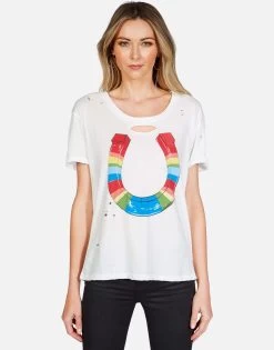 Myra Rainbow Horseshoe -dress and personal adornment lauren moshi rainbow horseshoe distressed tee 2284 VCTH 13148 MILK 01