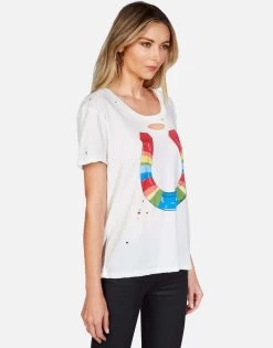 Myra Rainbow Horseshoe -dress and personal adornment lauren moshi rainbow horseshoe distressed tee 2284 VCTH 13148 MILK 02
