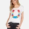 Myra Rainbow Horseshoe -dress and personal adornment lauren moshi rainbow horseshoe distressed tee 2284 VCTH 13148 MILK 05