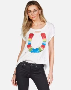 Myra Rainbow Horseshoe -dress and personal adornment lauren moshi rainbow horseshoe distressed tee 2284 VCTH 13148 MILK 06