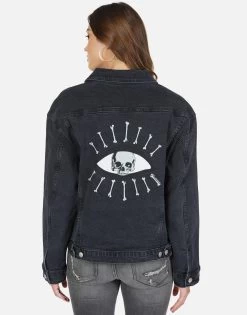 Spencer Skull Bone Eye -dress and personal adornment lauren moshi skull bone eye denim jacket 1299 DNM 22856 VBLK 03